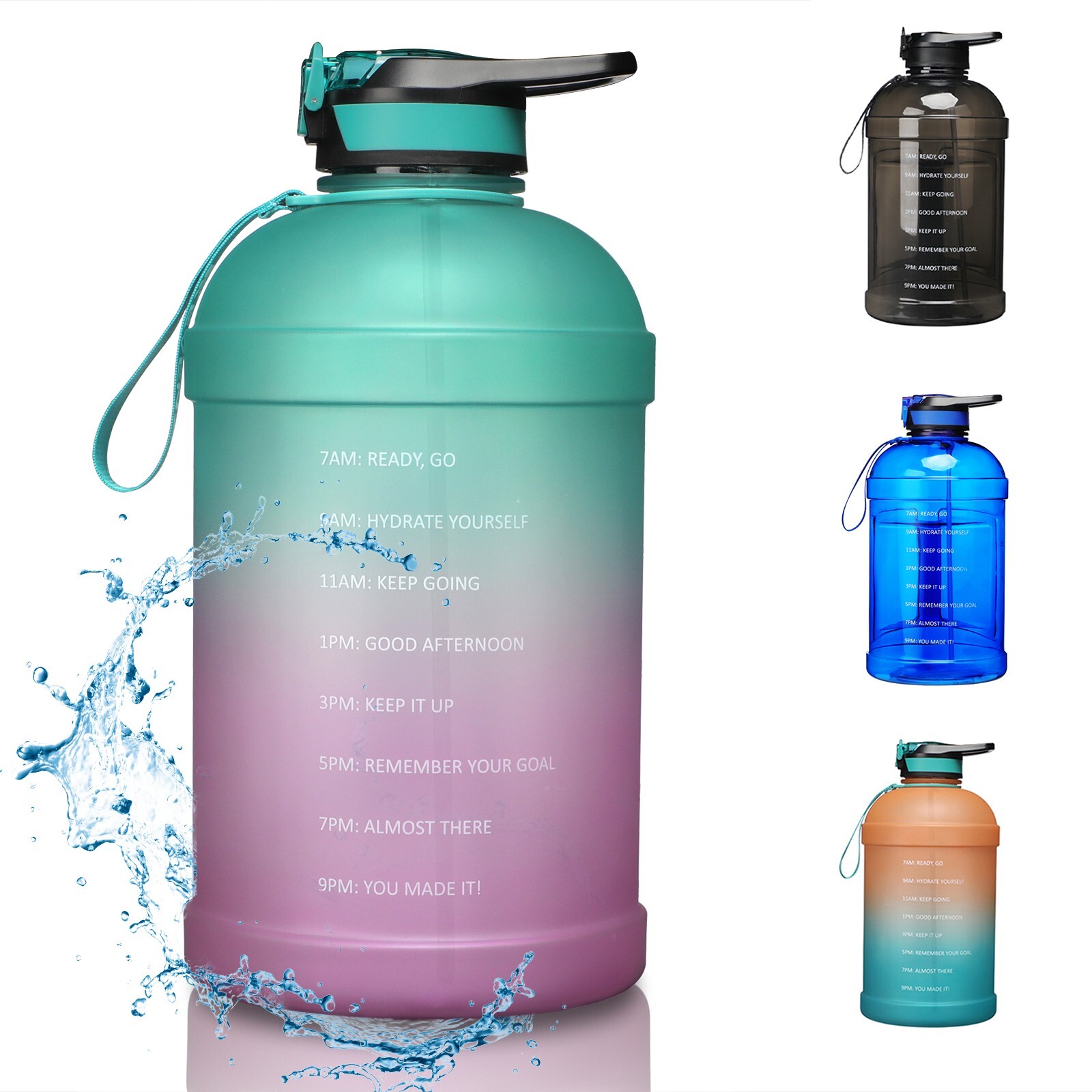 KEVENZ Water Bottle with Time Marker, 1 Gallon Water Bottle 