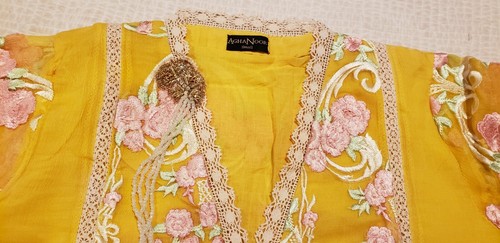 Pakistani/Indian Women's Yellow Embroidered Chiffon Original Agha Noor Shirt   - Picture 4 of 9