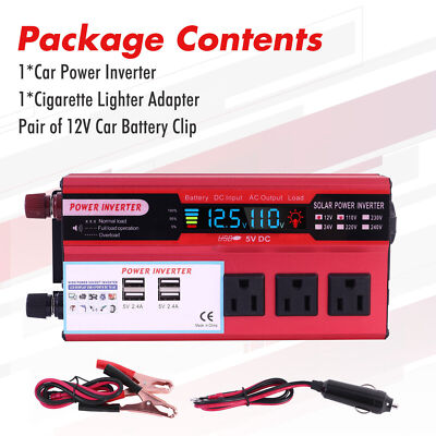 5000W Car Power Inverter DC 12V To AC 110V Pure Sine Wave Solar Converter 4 USB