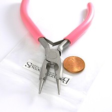 Pink Carbon Steel Needle Round Nose Jewelry Pliers with Cutter  Spring Return