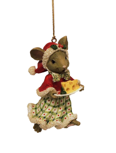 Lenox Christmas Mouse Ornament Holiday Hostess Mouse w Plate of Cheese EUC - Picture 1 of 6