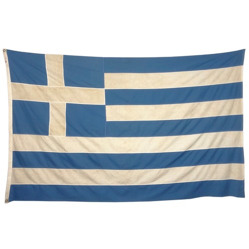 XL Vintage Cotton Greek Flag Greece Sewn Cloth Old Textile Art Large