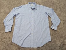 Paul Fredrick Button Up Shirt Mens 17.5-37 Non-Iron Two-Ply Cotton Casual Blue
