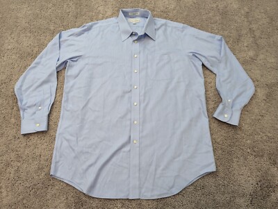 Paul Fredrick Button Up Shirt Mens 17.5-37 Non-Iron Two-Ply Cotton Casual Blue