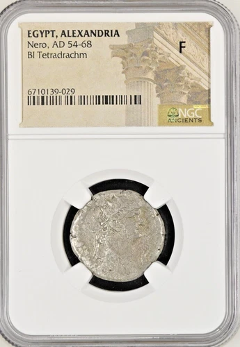 Egypt Alexandria Nero 54-68 AD BI Tetradrachm Billon NGC Fine Rome Empire Era