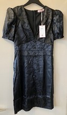 New Free Delivery Ladies UK Size 12/L Black Jaquard Midi Plunge Dress-Party/xmas