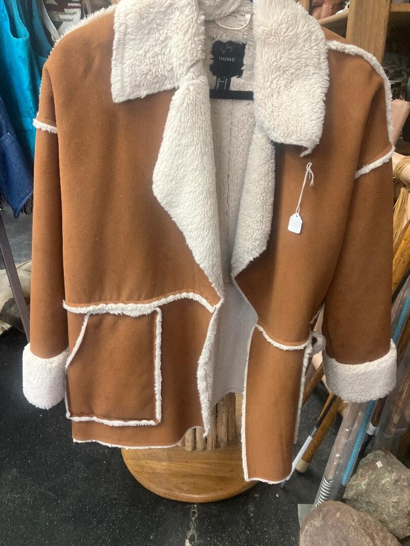 Forever 21 Faux Suede Sherpa Brown and Cream Coat Size Small