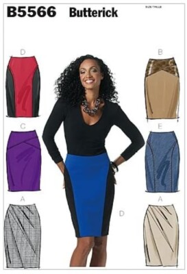 Butterick B5566 Miss A-line Pencil Skirt Color Block Denim Sew