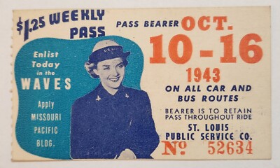 1943 Okt St Louis öffentlicher Dienst Straßenbahn Trolley Bus Tkt Pass - Einschreiben in die Wellen