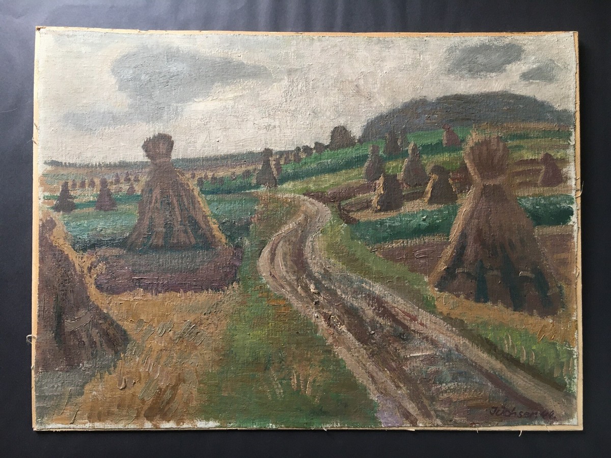 Hans Jüchser 1894-1977 Dresden Landscape with Corn Stacks