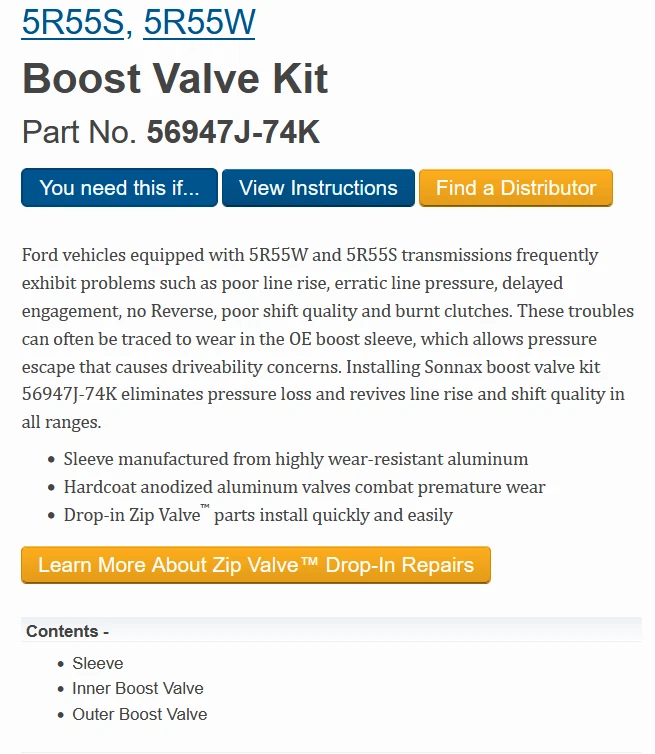 Kit de válvula de refuerzo de transmisión Sonnax 56947J-74K 5R55S 5R55W 02-18 Foto 3 de 3