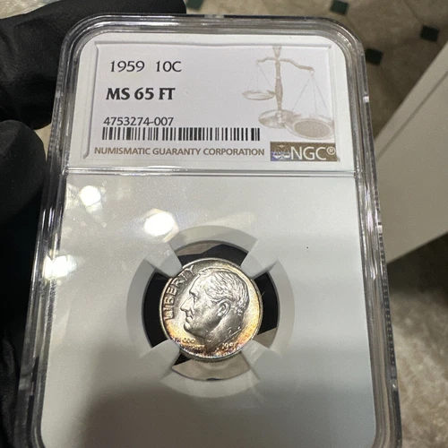 Rainbow Toned 1959 Roosevelt Dime NGC MS 65 FT🔥🔥✨  