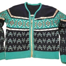 Rare VTG 1940s 50s Mary Maxim Indian Native Amer Cowichan Knit Sweater Thrashed