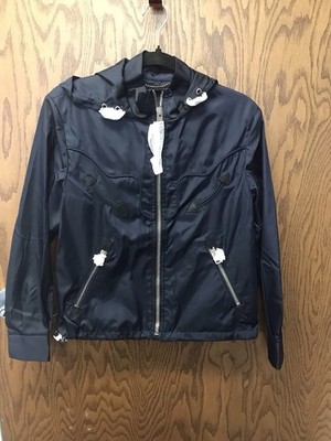 Coach 1941 Womens Navy Metallic Western Leather Trim Hooded Jacket Size 2 New