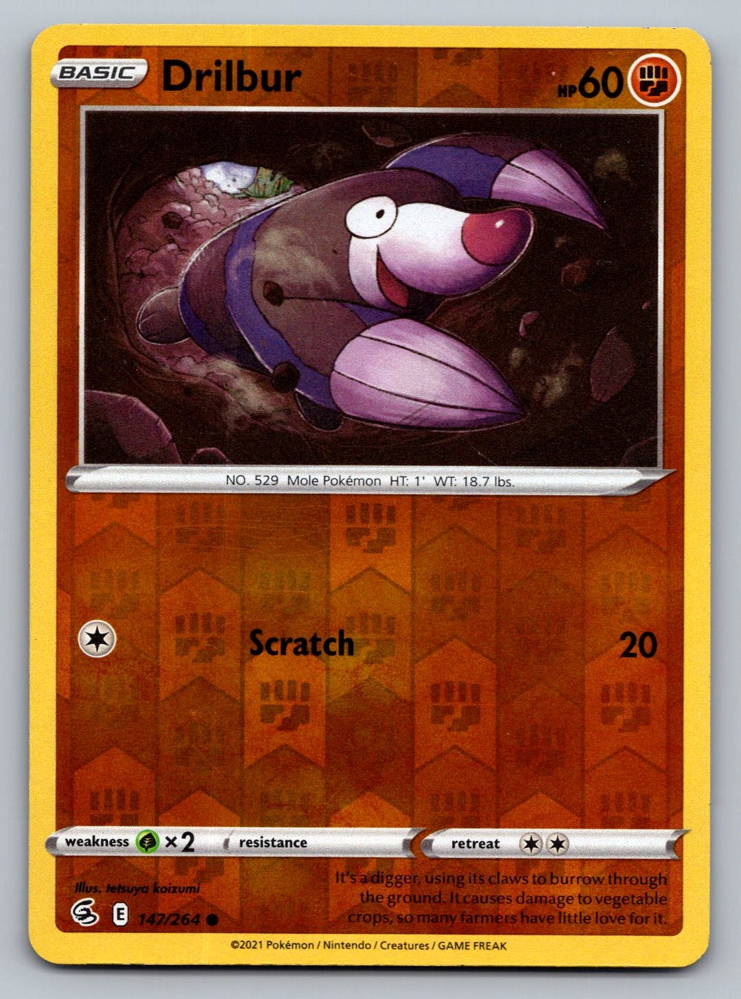 Pokemon TCG SWSH08: Fusion Strike Drilbur 147/264 Reverse Holo