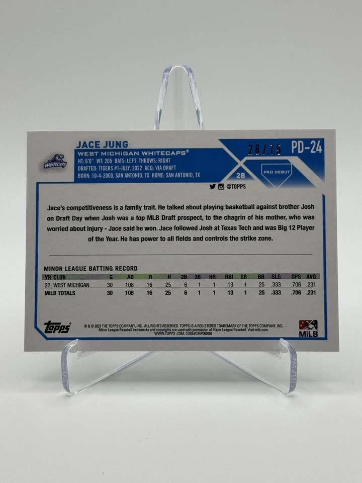 2023 Topps Pro Debut #PD-24 JACE JUNG | Aqua Foil /75 - Image 2 of 2