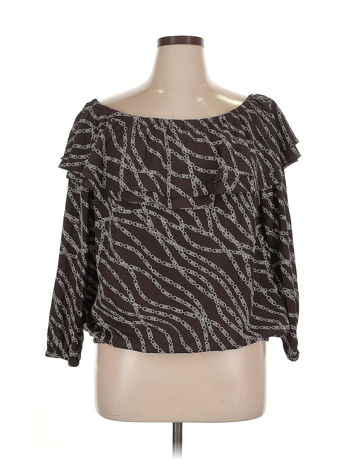 MICHAEL Michael Kors Women Brown Long Sleeve Blouse 0X Plus