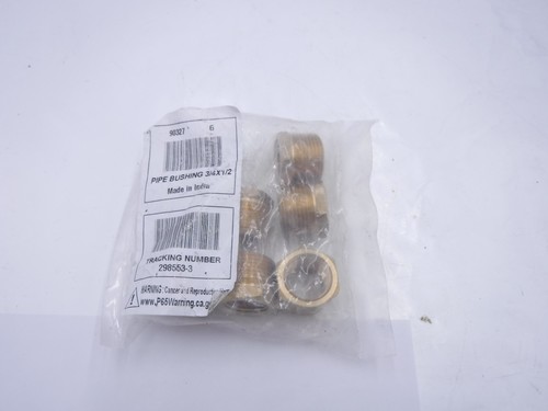 6 Pack Pipe Bushing 3/4" Male NPT x 1/2" Female NPT Brass