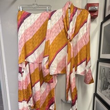 Fendi Women's 100 Silk Striped Top  Trousers Set Pink Yellow Orange IT 44