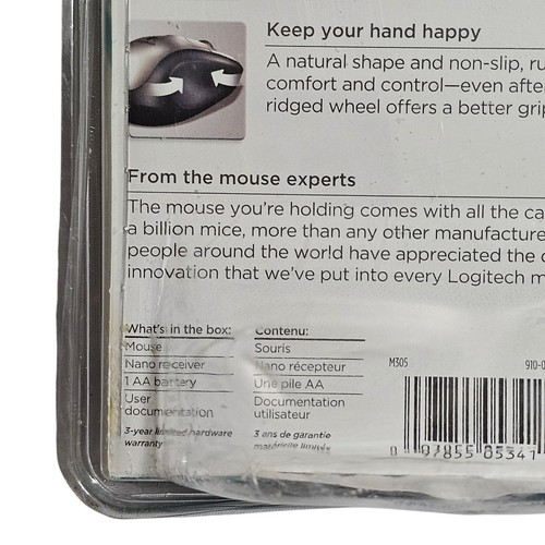 Logitech M305 Wireless Mouse Silver & Black Ergonomic - New & Sealed, READ - 第 7/7 張圖片