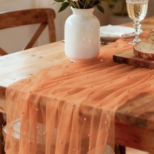 Pearl Table Runner Tulle Boho Rustic Lace Table Runner 30x120 Inch 10ft Orange