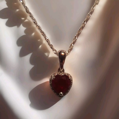 NEW Earth Mined Ruby Heart Shaped Pendant With Chain 925 Sterling Silver 18" - Picture 10 of 11