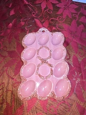 Vintage MCM  Pink Ceramic Egg Tray Holder Deviled Egg Japan