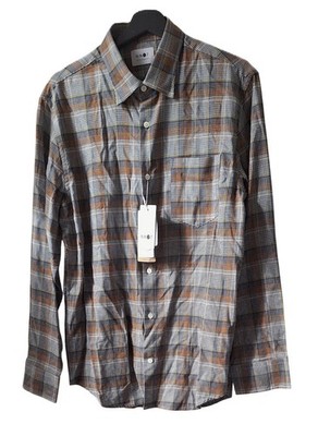 NN07 NWT Men's XL Brown & Blue Plaid L/S Button Front Shirt Errico
