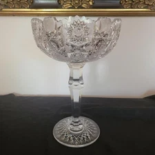 Vintage 11 1/4" Brilliant Cut Glass Crystal Tall Compote Comport Tazza Vase