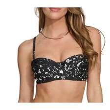  NWT DKNY SWIM Graphic Print Underwire Balconette Bikini Top L Modern Resort