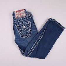 True Religion Boys Zach Super T Jeans Size 4 Medium Wash Denim Thick Stitch