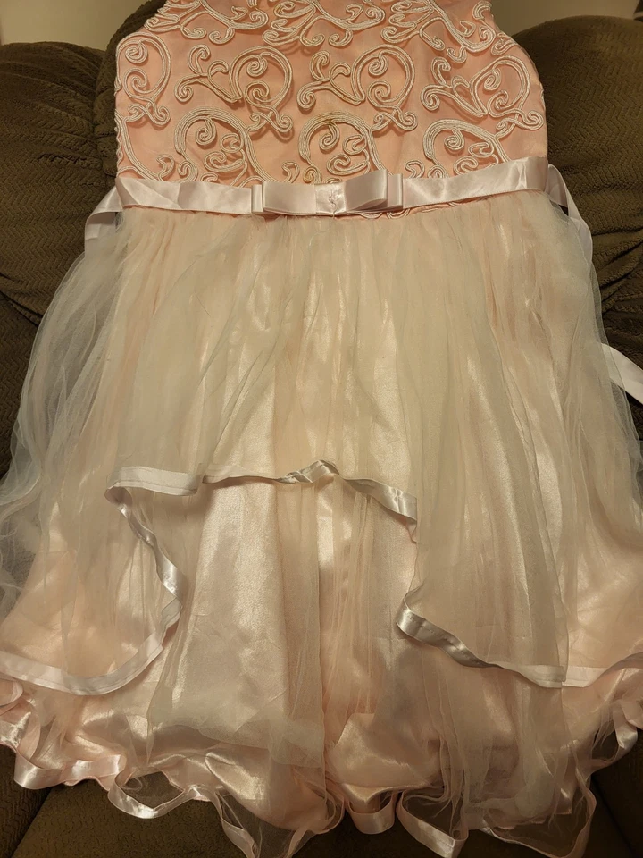 Moda soleada niñas talla 12 Vestido Formal Rosa En Capas Fiesta Cremallera Lazo Trasero Foto 3 de 4