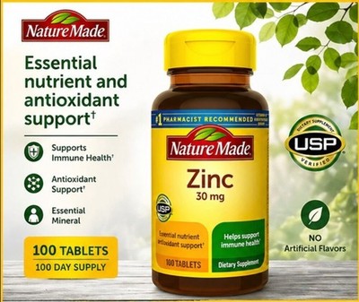 Nature Made Zinc 30mg 100 Tablets Immune Support Antioxidant Supplement USP