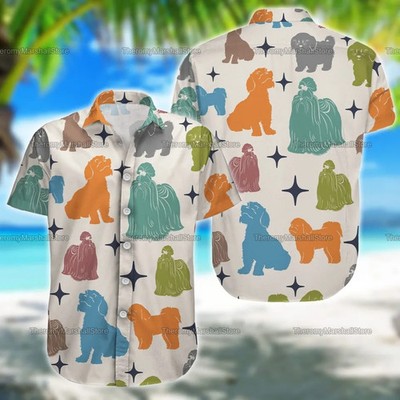 Shih Tzu Dog Print Hawaiian Shirt Mens Tropical Beach Aloha