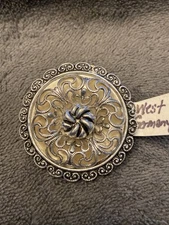 Vintage Signed Western Germany Scarf Clip Round Silver Tone Metal Filagree