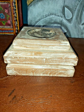 RECYCLED CARVED WOODEN PILLAR BASE CANDLE  STAND