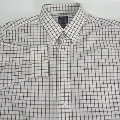 Jos A Bank Travelers Shirt Mens 16.5 35 White Window Pane Check Tailored Fit