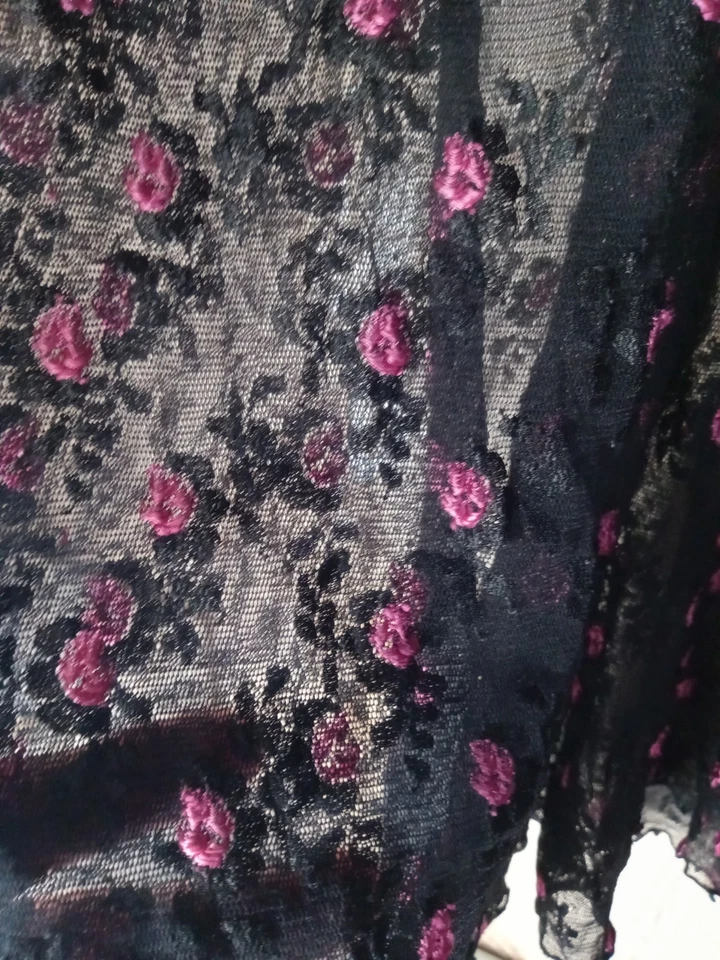 Feminino Tamanho L Negligee Midi SECRET TREASURES Preto Renda Rosas Sexy Transparente - Imagem 2 de 4