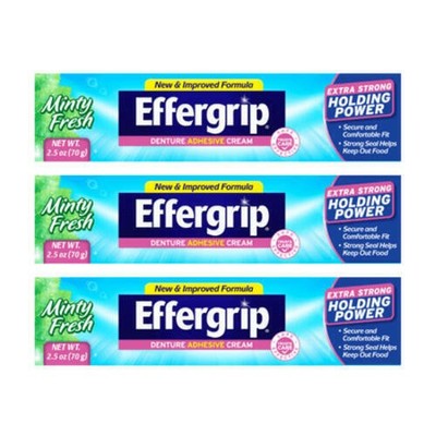 Effergrip Denture Adhesive Cream  Extra Strong Holding Power  2.5 oz (Pack - 3)