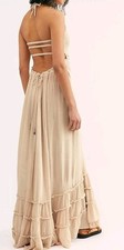 Boho Ivory Flowing Smocked Dress Gown Summer Beach Wedding Sz L