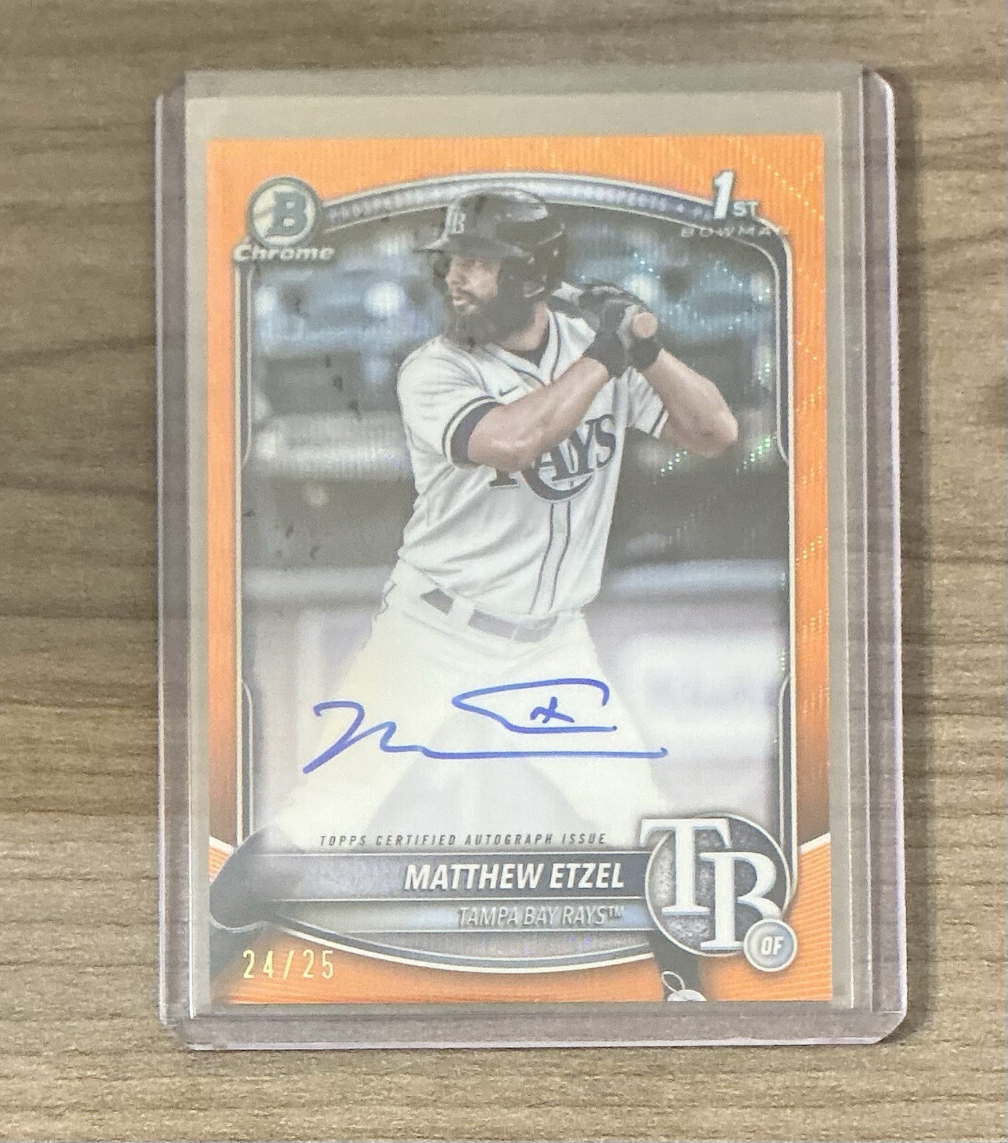 2025 Bowman Chrome Matthew Etzel Auto 1st Prospect Orange Wave Refractor #/25