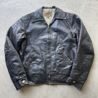 #ad Vintage 50s Black Sears Fieldmaster Steerhide Leather Bomber Jacket size 42 M $169.99