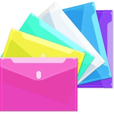 6 Pack Plastic Envelopes Plastic File Folders for Documents Clear School Fold...