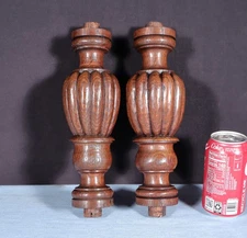10" Pair of French Antique Solid Oak Wood Support Posts/Pillars Salvage