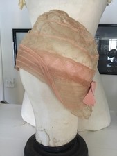 FANTASTIC 1920 Antique Flapper Cloche Hat Horsehair Coral PinkVelvet Ribbon 21  