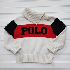 Polo Ralph Lauren Kids Button Neck Logo Turtleneck Cream Knit Sweater Size 4/4T