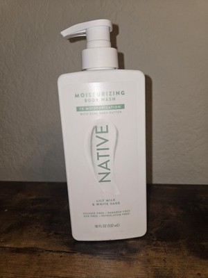 NEW NATIVE MOISTURIZING BODY WASH 7x MOISTURIZATION, 18 oz, LILY MILK/WHITE SAGE