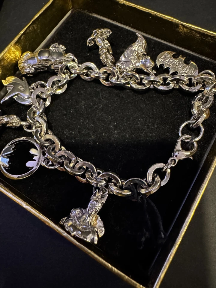 DC Batman Themed Heavy Charm Silver Tone Chain Bracelet 8" Long (No Box) - Image 4 of 4