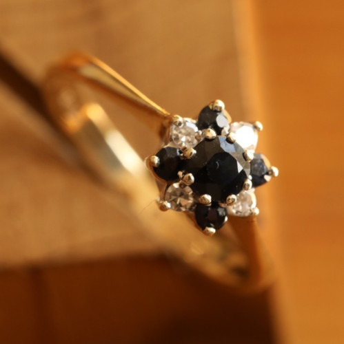 Flower Cluster Ring Sapphires Diamonds