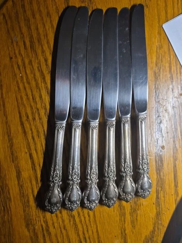 6 Brocade Sterling Dinner Knives International Silver Set Of Six 9” Flatware 925